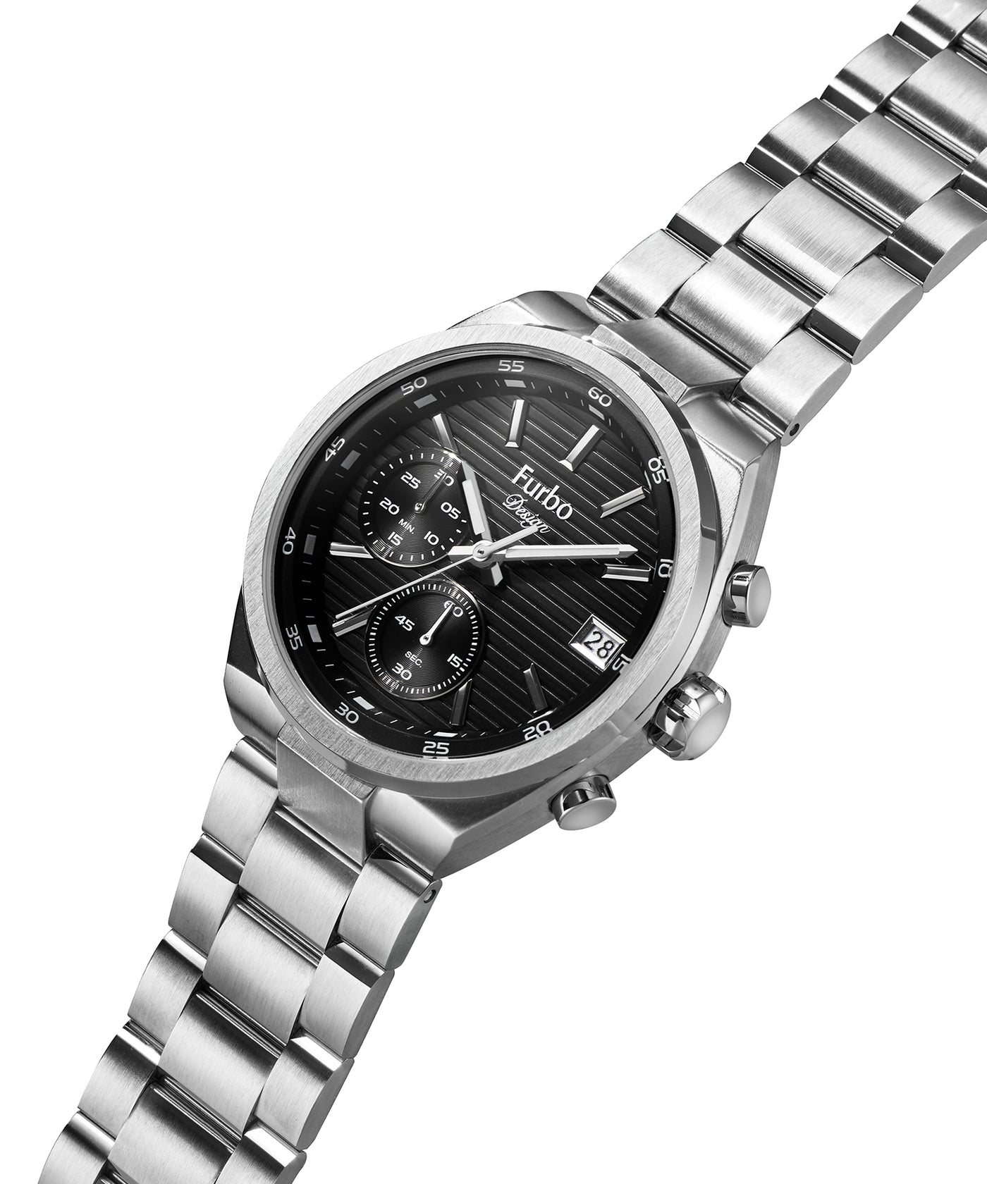Lavora Chronograph - SS / black / silver / stainless belt – Furbo